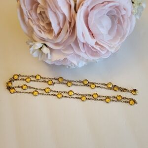 J. Crew Citrine Tone Long Layered Necklace Bezel Set Goldtone Chain Jewelry 32"